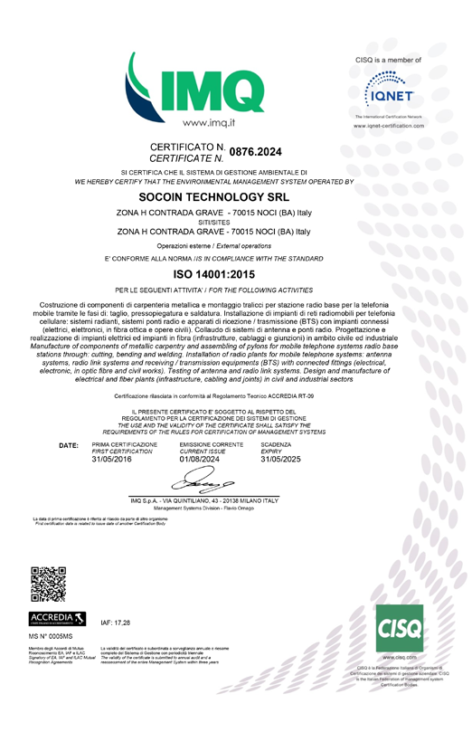 CERTIFICATO ISO 14001 CSQ