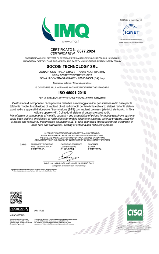 CERTIFICATO ISO 45001 CSQ