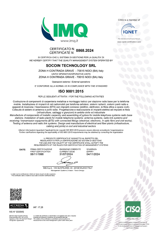 CERTIFICATO ISO 9001 2015 CSQ